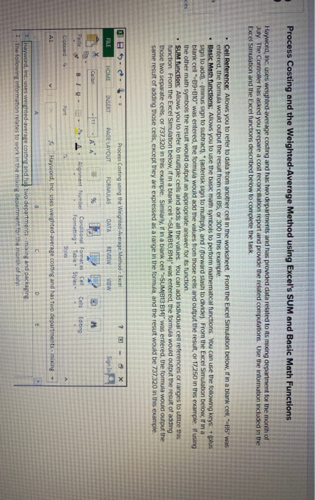  Process Costing and the Weighted-Average Method using Excel's SUM and Basic