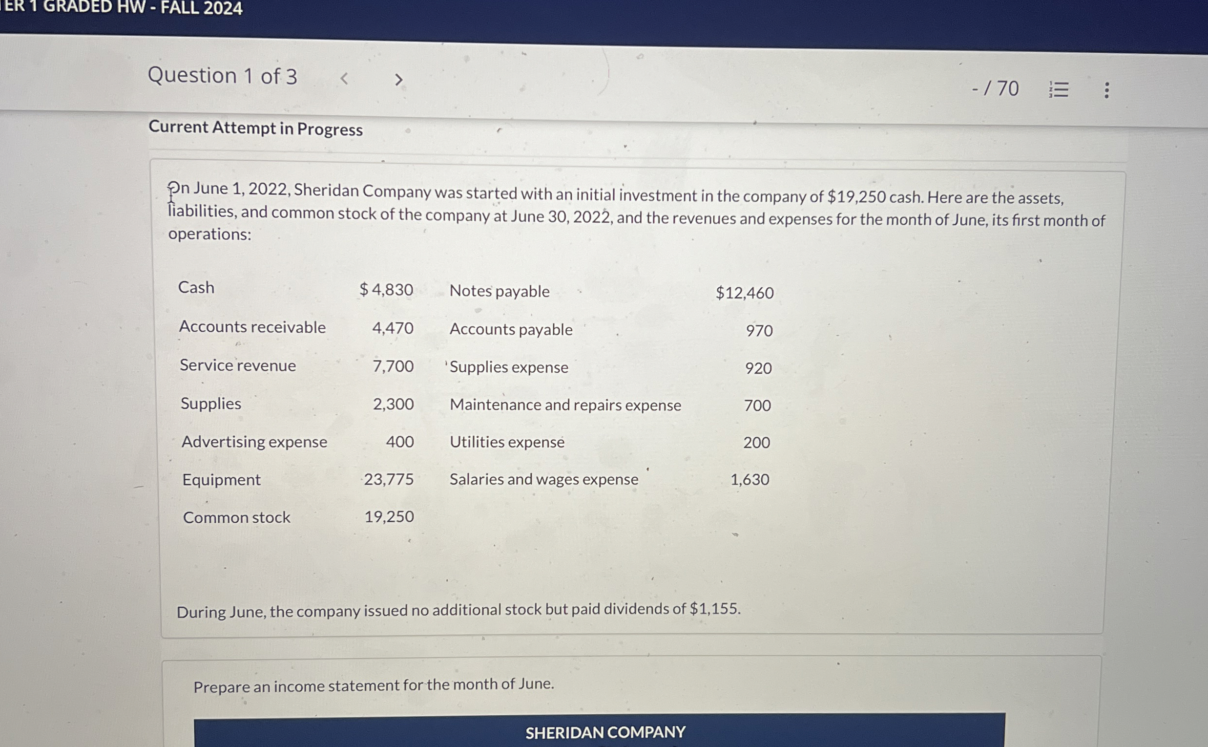  Current Attempt in Progress Pn June 1,2022, Sheridan Company was started