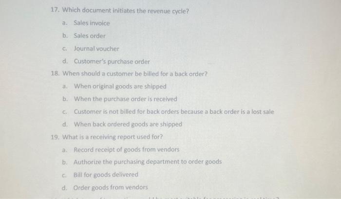 what is the answer to these? 17. Which document initiates the revenue