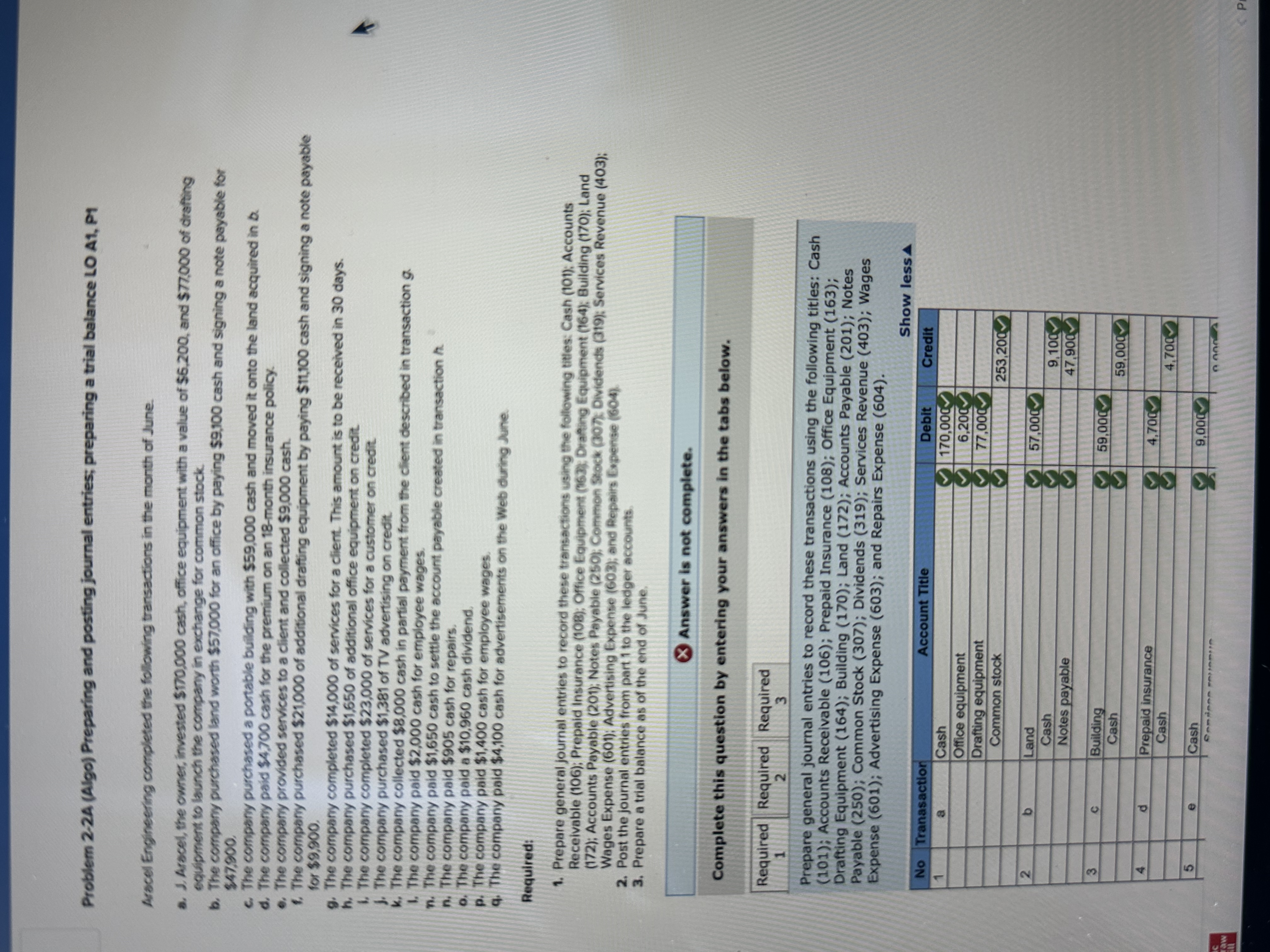  What am i missing? Problem 2-2A (Algo) Preparing and posting journal