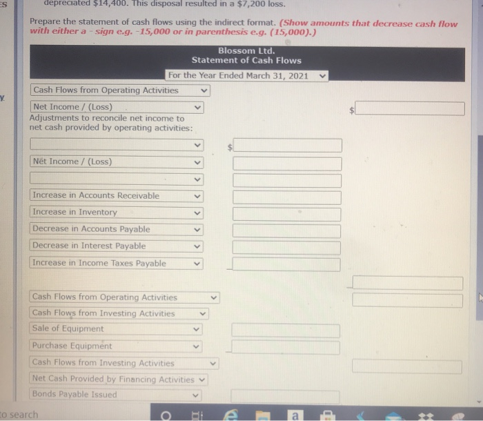 comparative Statement of Financial Position: Blossom Ltd. Comparative Statement of Financial Position