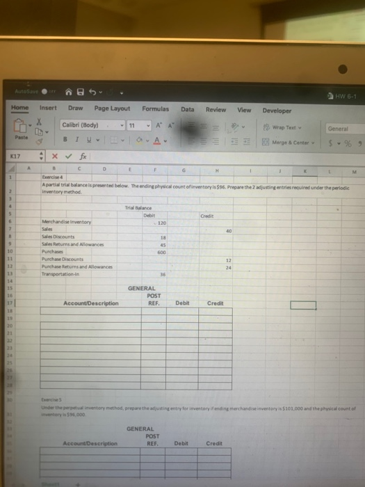  AutoSave HW 6-1 Home Insert Draw Page Layout Formulas Data Review
