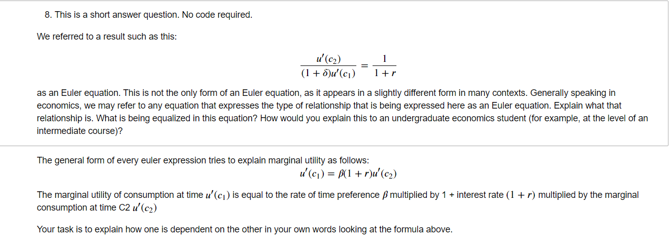 8. This is a short answer question. No code required. We