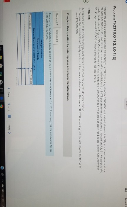  Help Save & E Problem 11-237 [LO 11-2, LO 11-3] Knapp