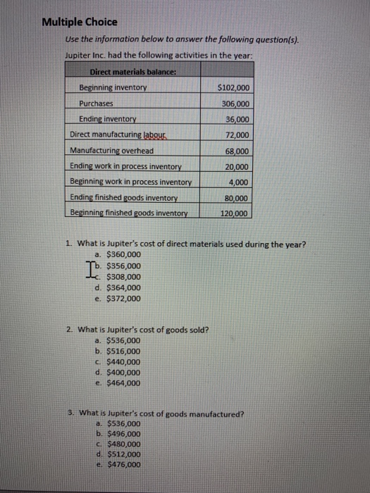 Multiple Choice Use the information below to answer the following question(s).