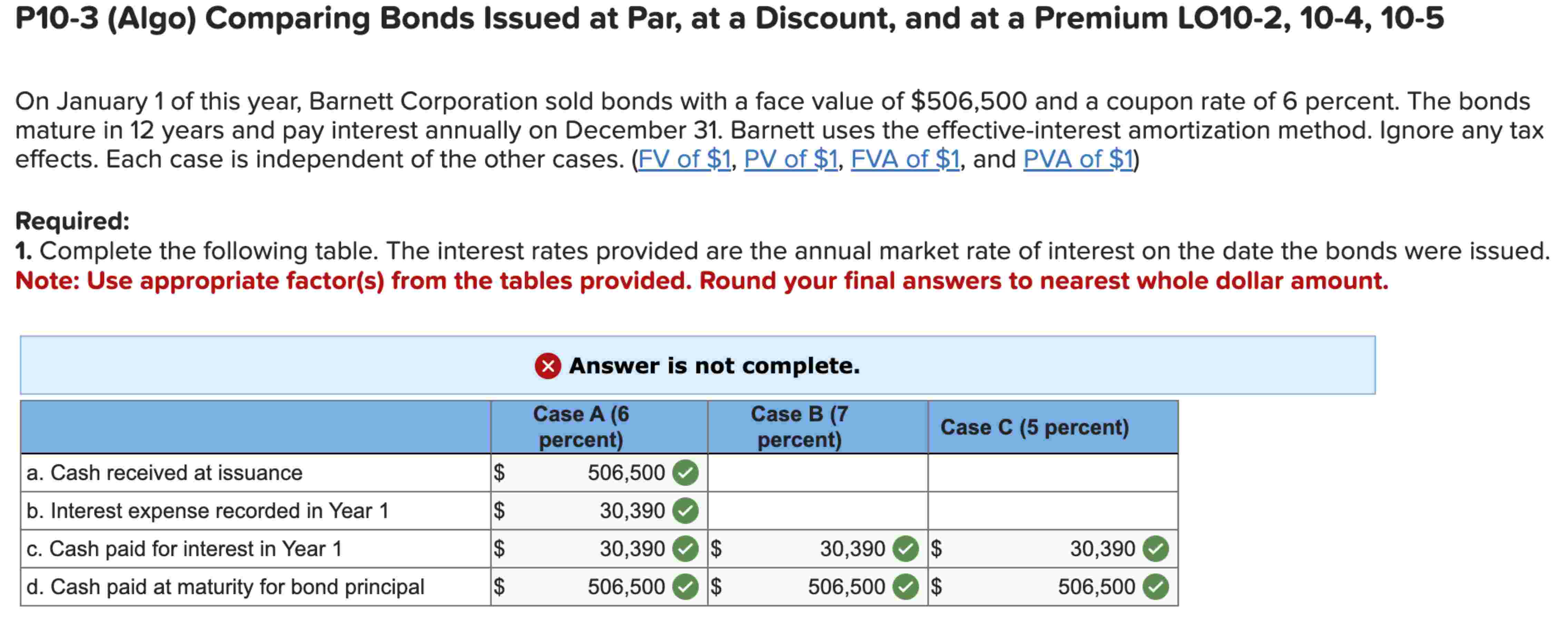  P10-3(Algo) Comparing Bonds Issued at Par, at a Discount, and at