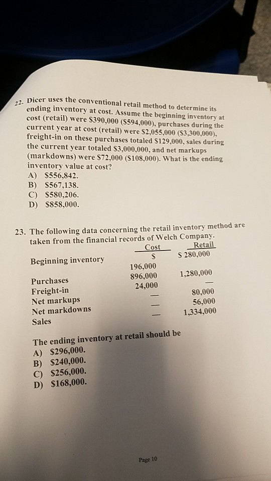  .,. Dicer uses the conventional retail method to determine its ending