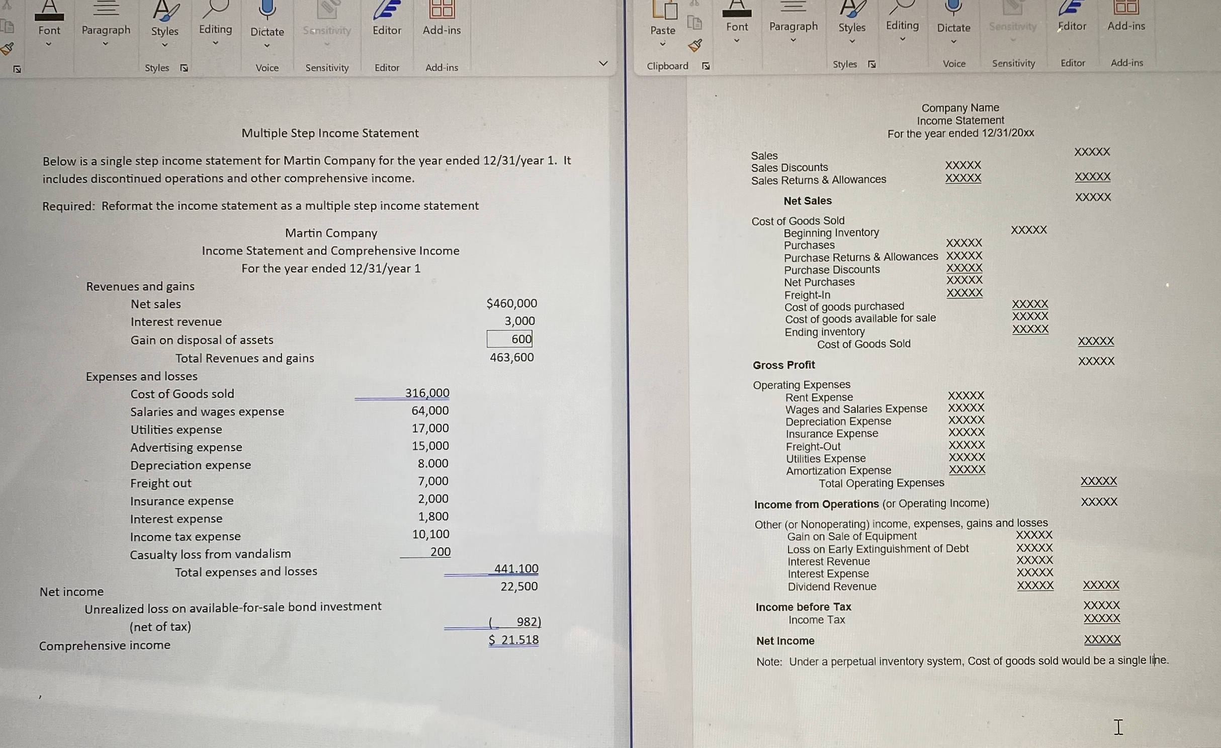  Can you help me put the single step income statement on
