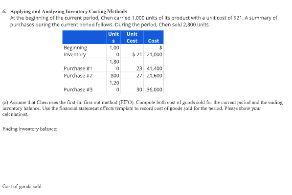  $ 0 6. Applying and Analyzing Inventory Costing Methods At the