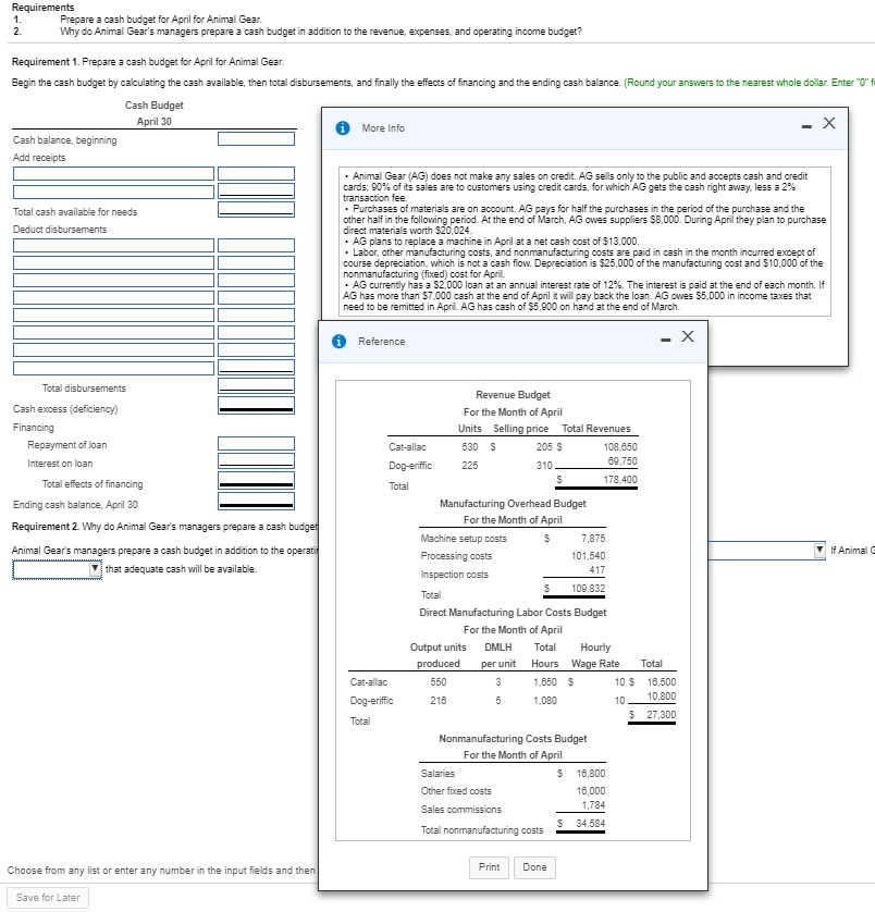 I need help solving this problem Prepare a cash budget for April