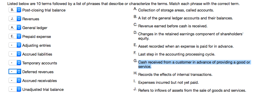 Please answer the following questions. Listed below are 10 terms followed