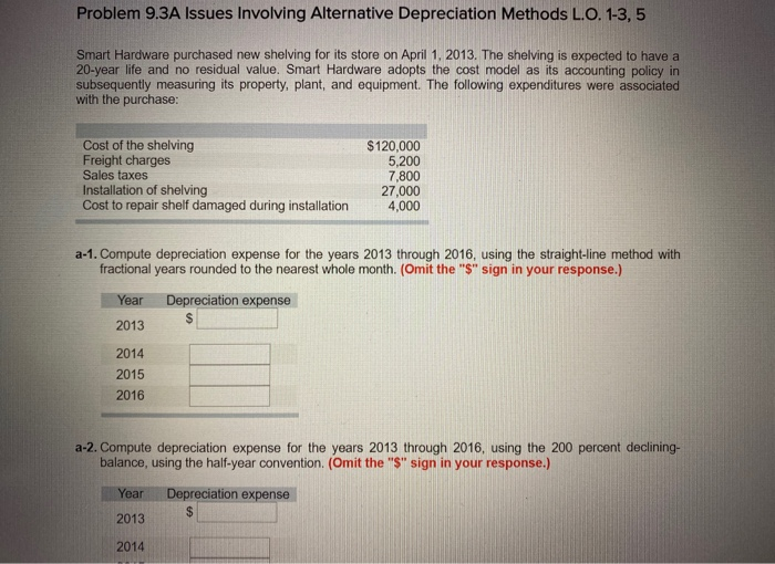  please explain the steps. Problem 9.3A Issues involving Alternative Depreciation Methods