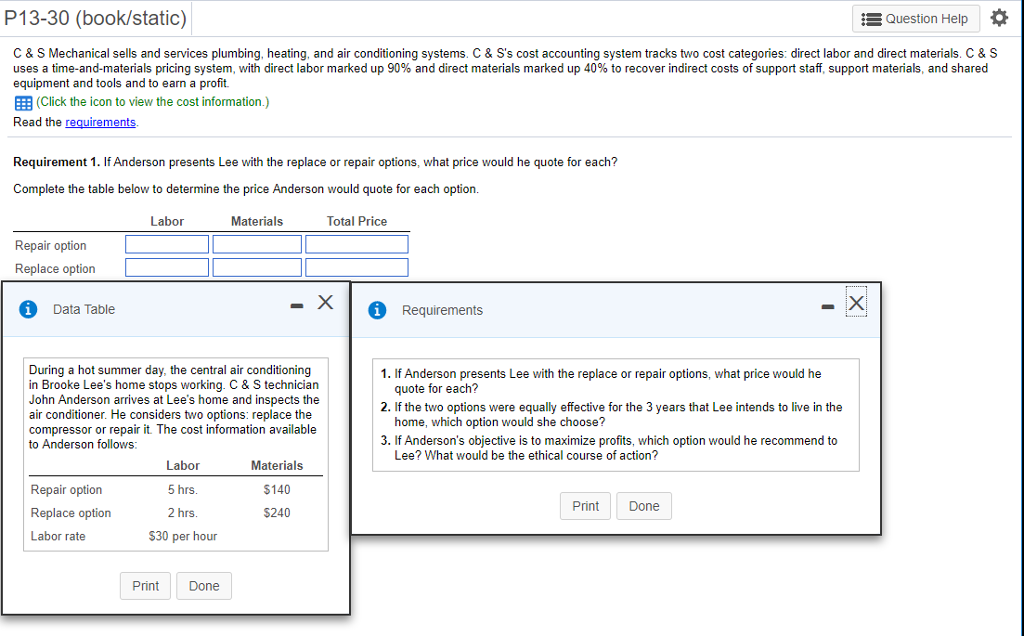  P13-30 (book/static) Question Help C & S Mechanical sells and services