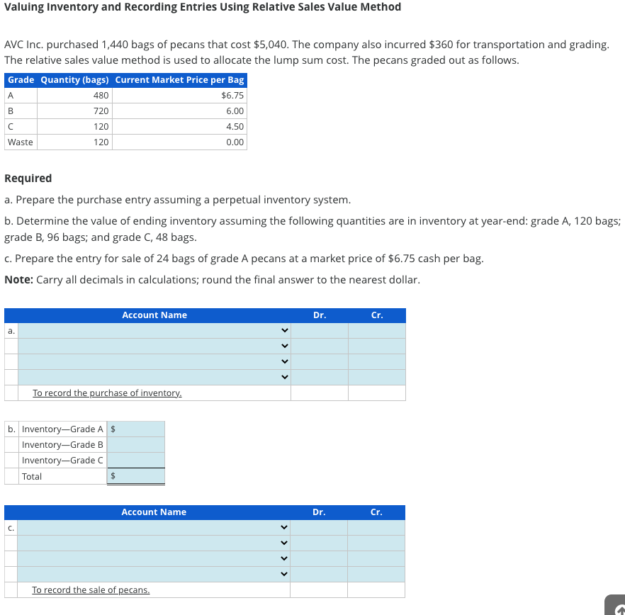  Valuing Inventory and Recording Entries Using Relative Sales Value Method AVC