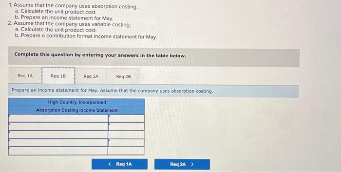 High Country, Incorporated, produces and sells many recreational products. The company has