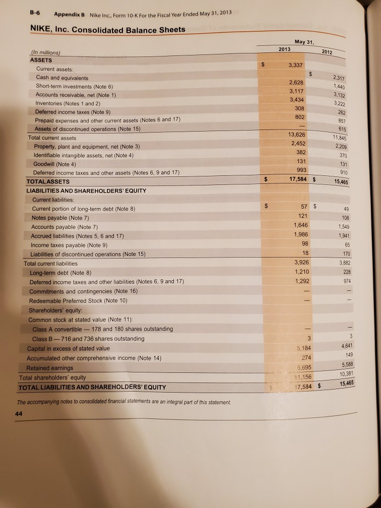 that you calculate. 1) Nike Inc., Consolidated Income Statement USD $ in