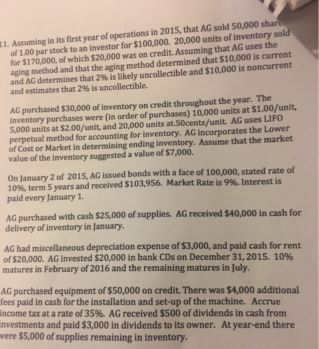  Creating journal entries ? 1. Assuming in its first year of