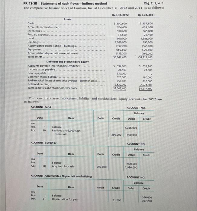  PR 13-3B Statement of cash flows-indirect method Obj. 2,3,4,5 The comparative