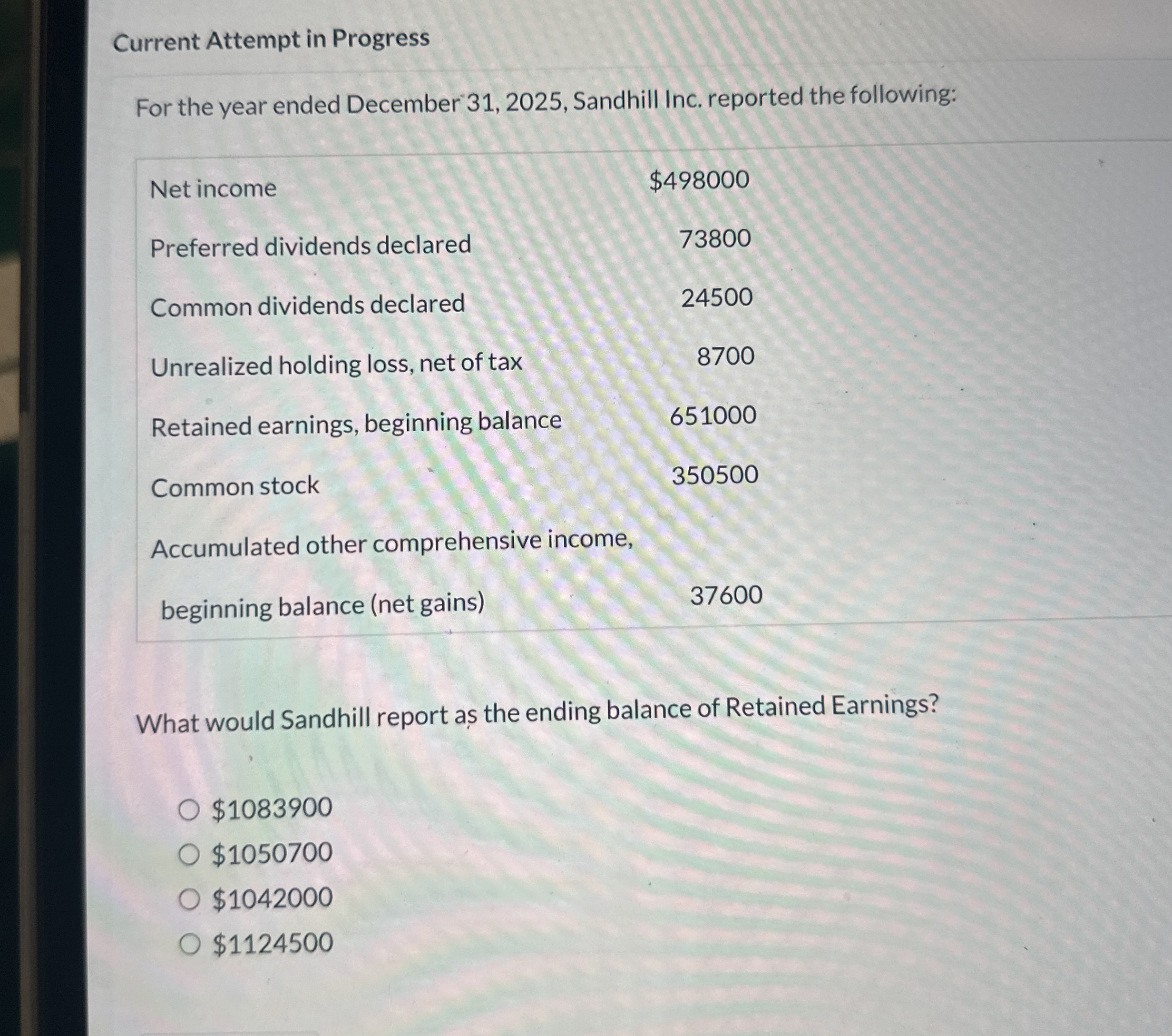  Current Attempt in Progress For the year ended December 31,2025, Sandhill