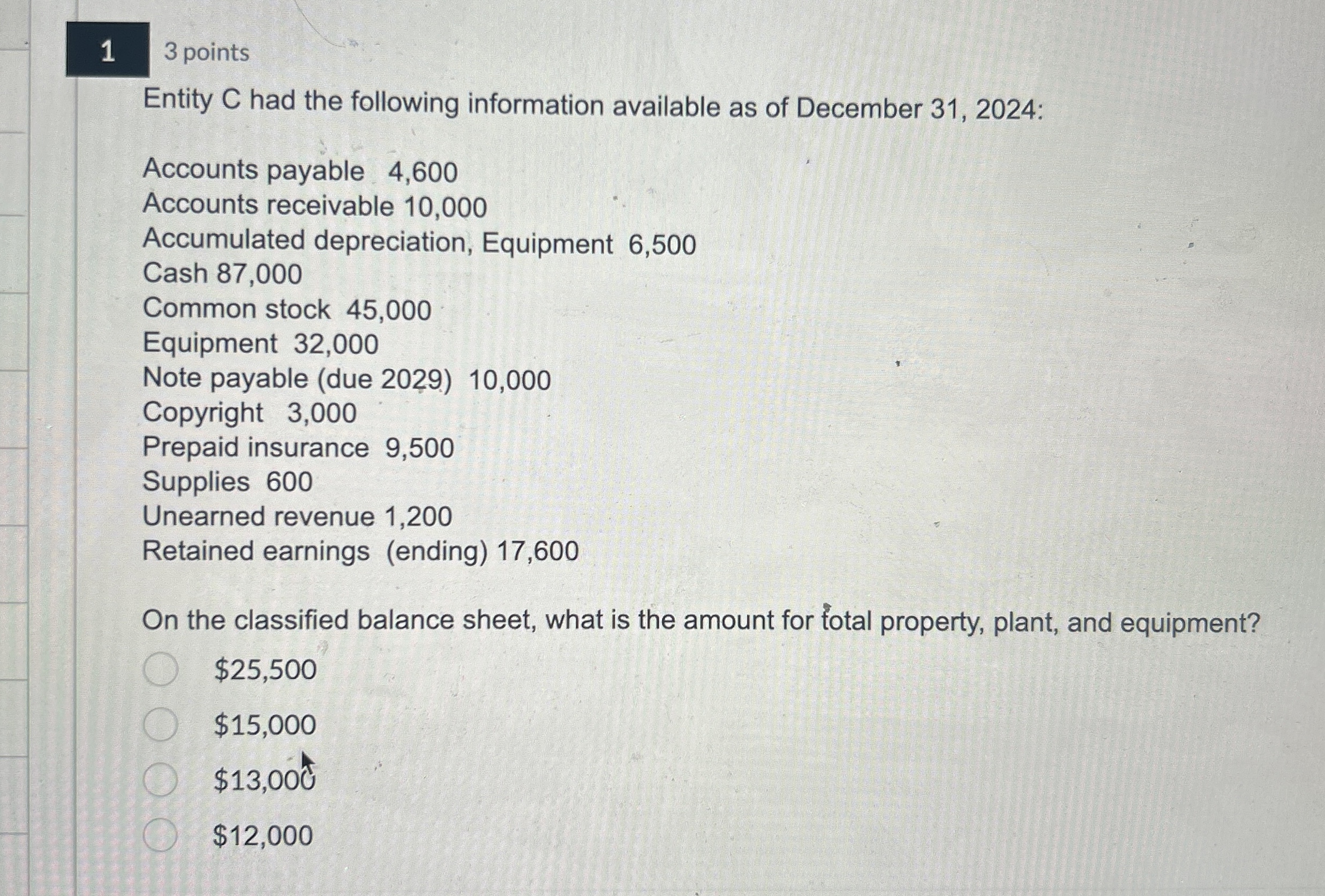  1 3 points Entity C had the following information available as