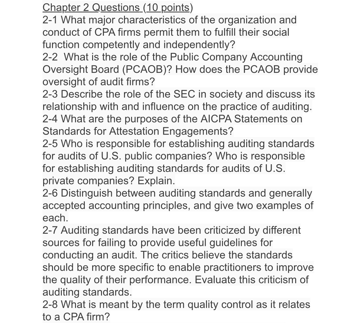  Chapter 2 Questions (10 points) 2-1 What major characteristics of the