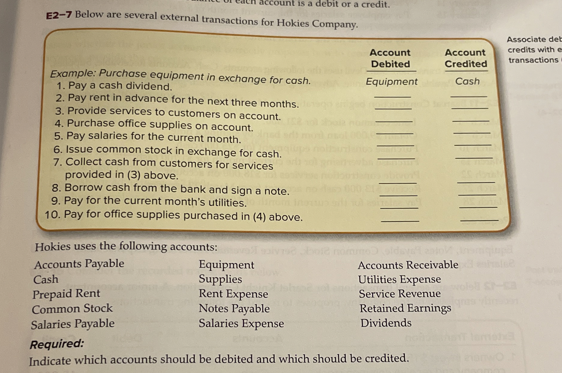  account is a debit or a credit. E2-7 Below are several