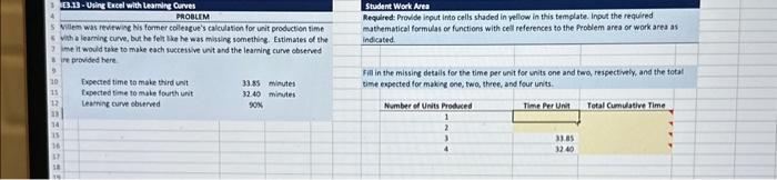 3E3.13-Using Excel with Learning Curves PROBLEM 5 Villem was reviewing his former