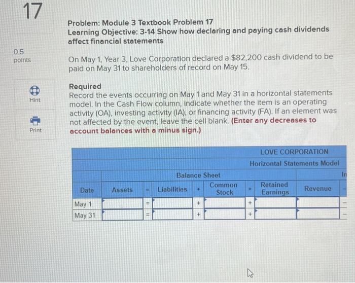  Problem: Module 3 Textbook Problem 17 Learning Objective: 3-14 Show how