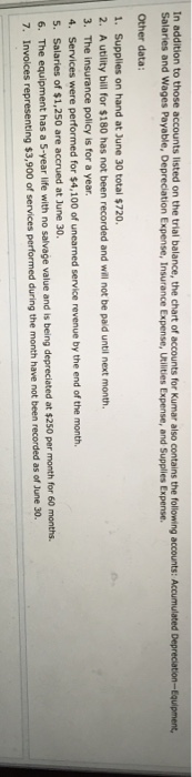 firm, Kumar Consulting, on June 1, 2017. The trial balance at June