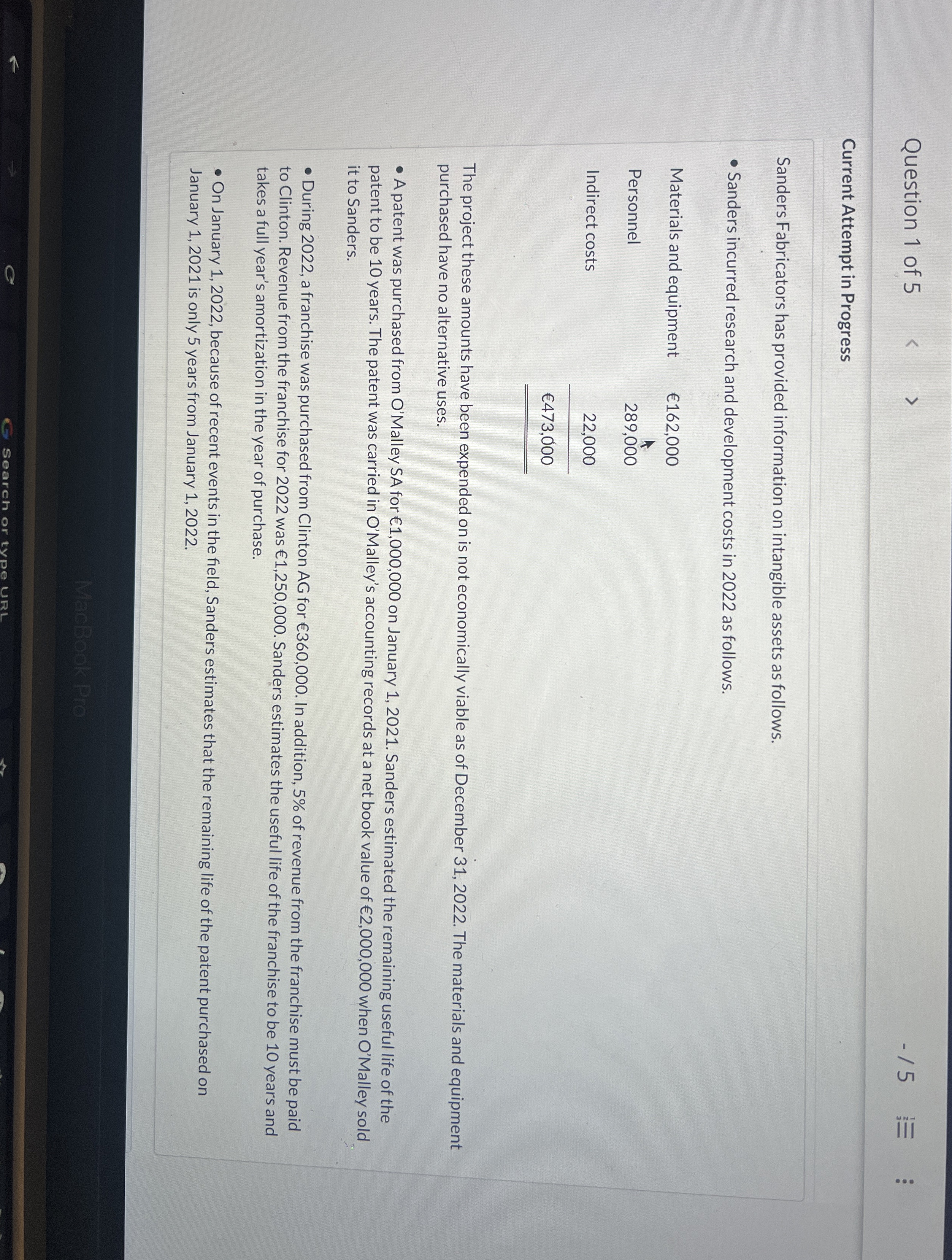  Question 1 of 5 -5 Current Attempt in Progress Sanders Fabricators