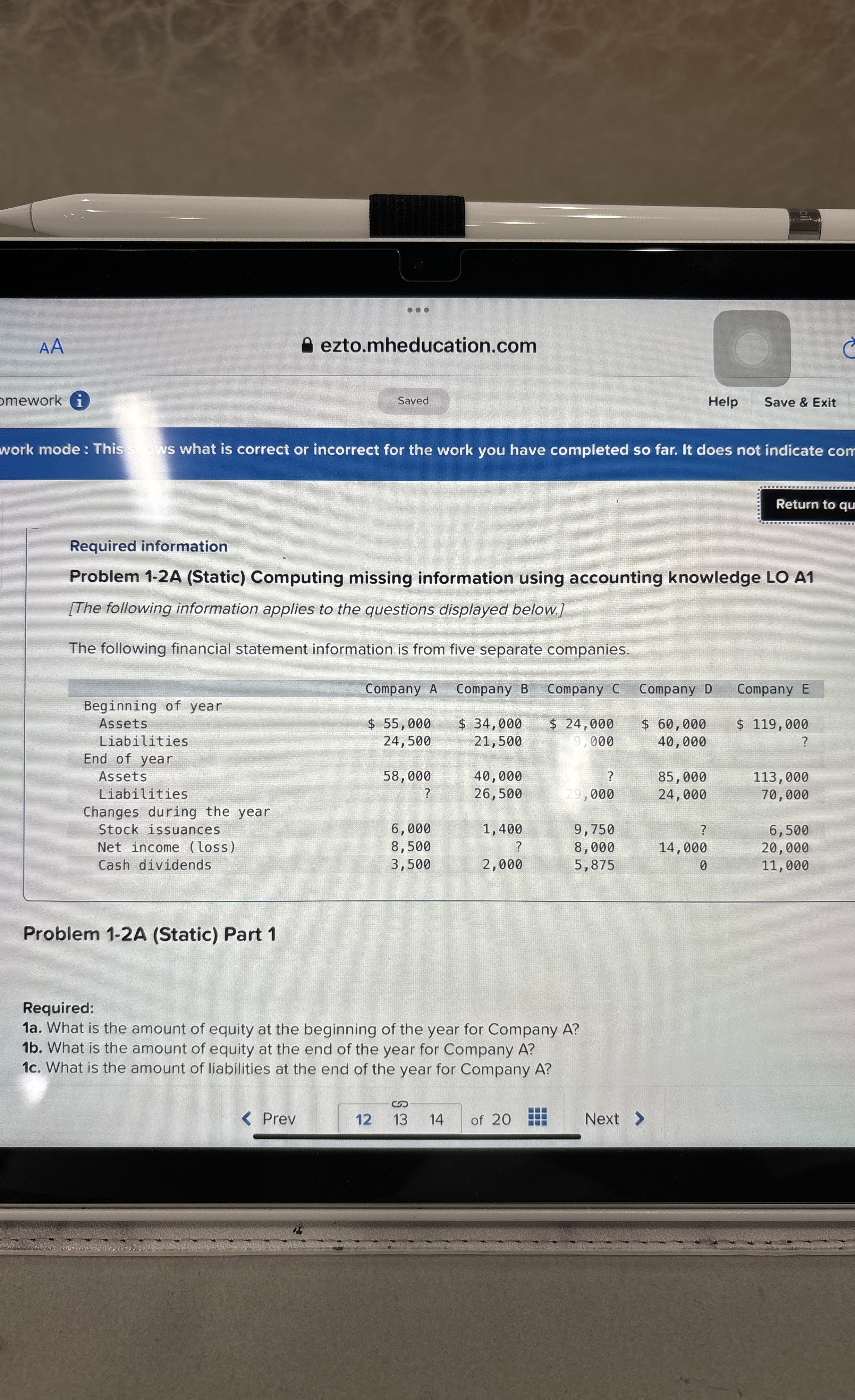  Required information Problem 1-2A (Static) Computing missing information using accounting knowledge