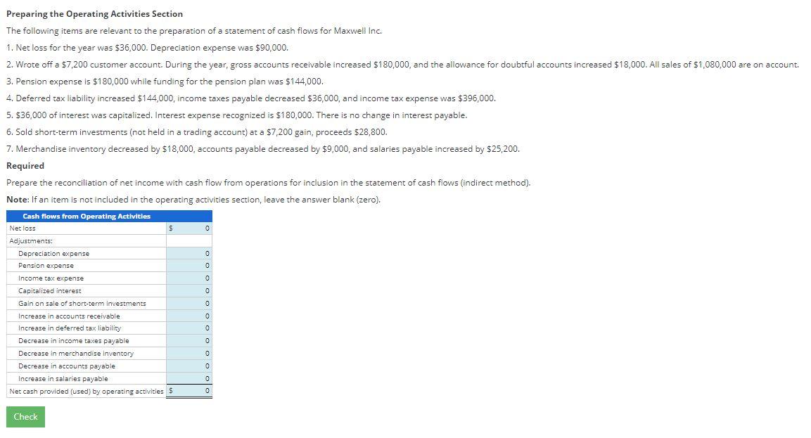  Preparing the Operating Activities Section The following items are relevant to