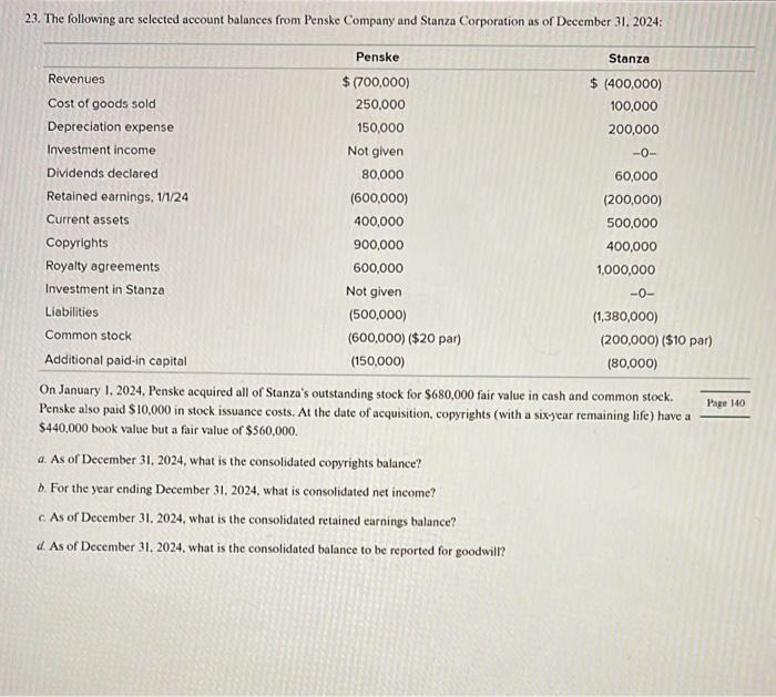 please show work and give an answer for each part, ty 23.
