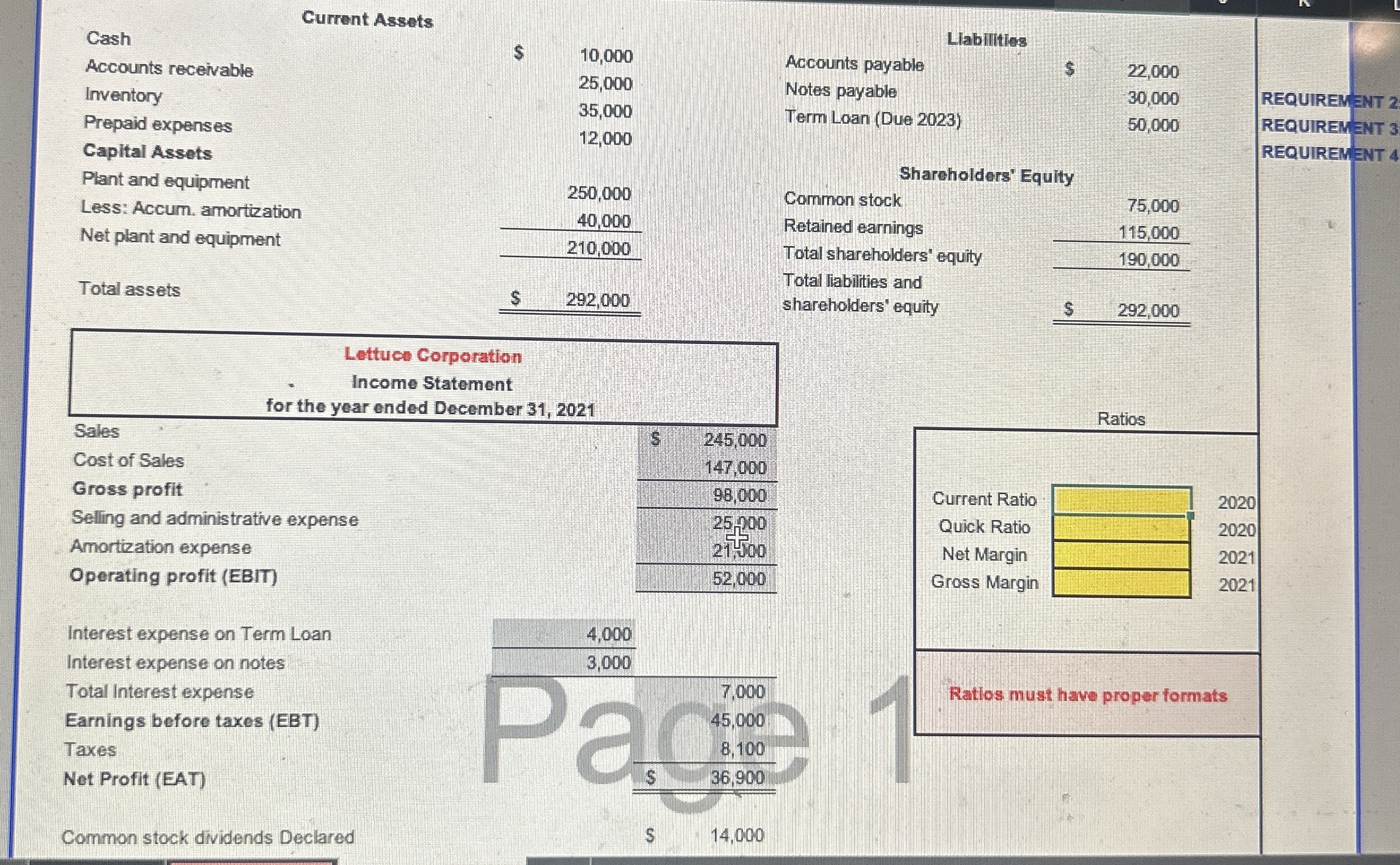  I need help inputting the ratios wIth the correct equations in