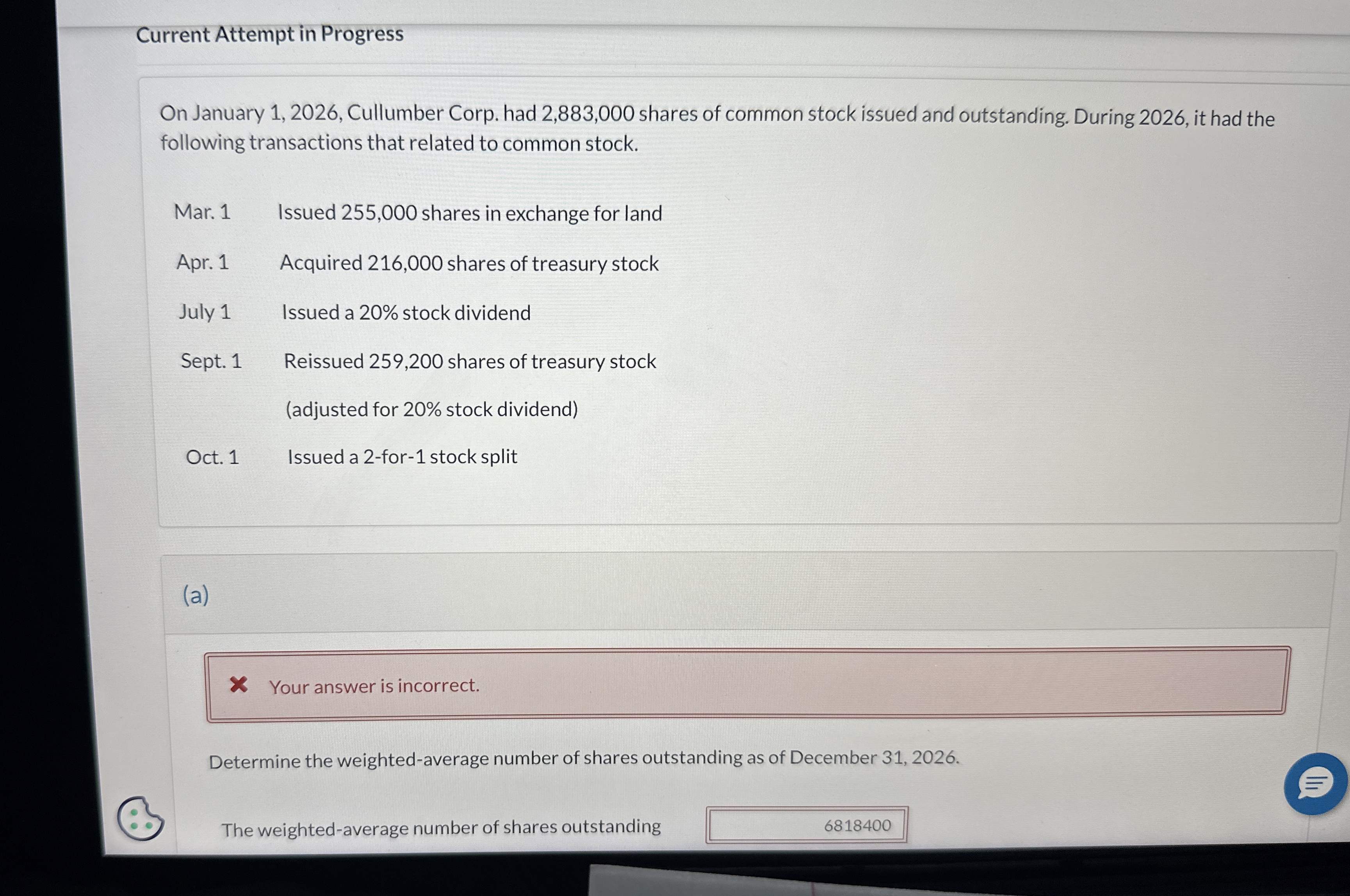  Current Attempt in Progress On January 1,2026, Cullumber Corp. had 2,883,000