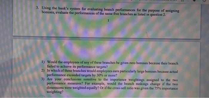  3. Using the bank's system for evaluating branch performances for the