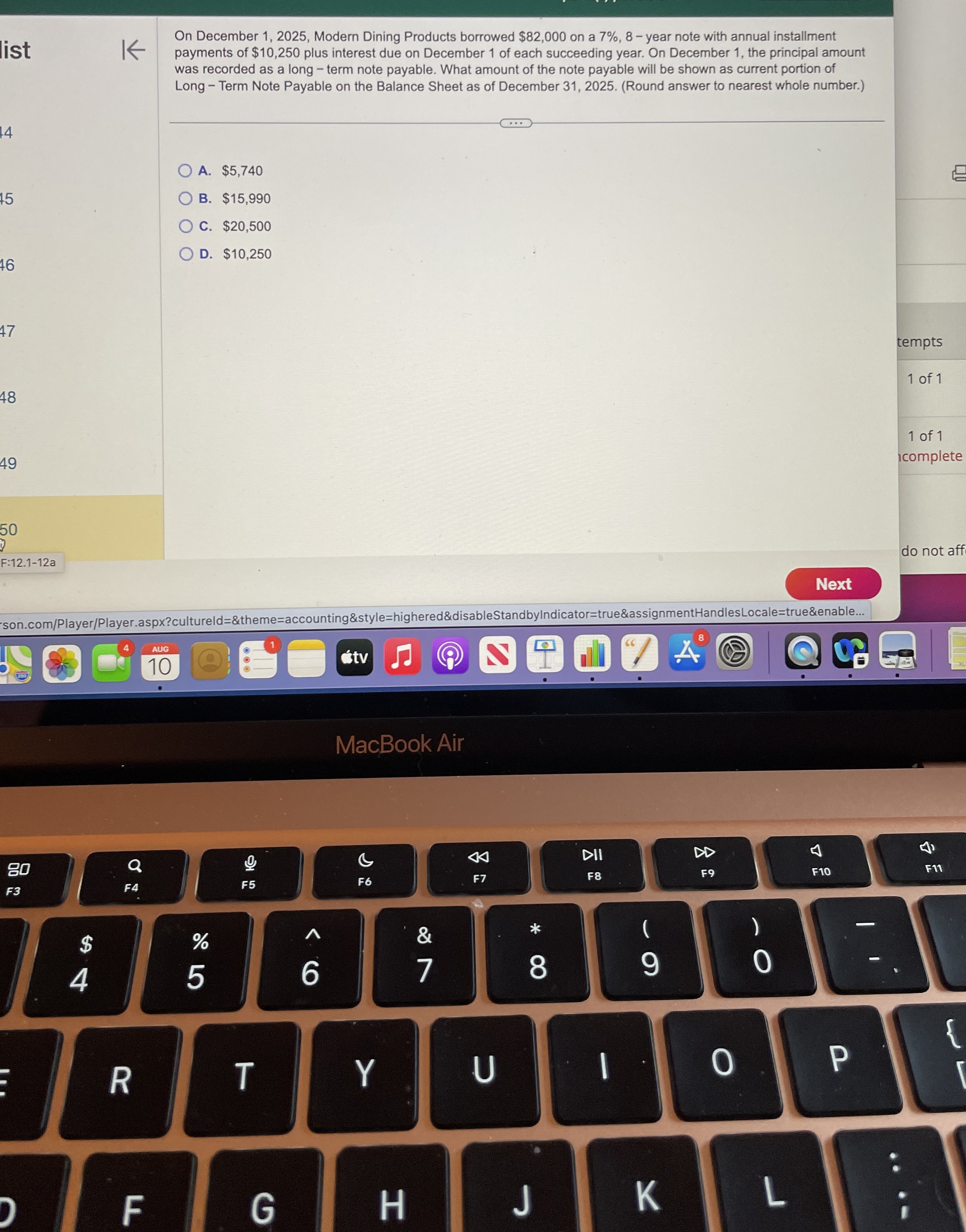  list On December 1,2025, Modern Dining Products borrowed $82,000 on a