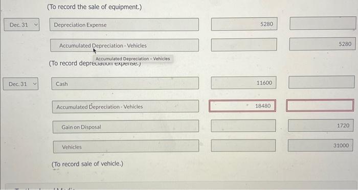 the 2 red boxes for debit and credit on dec 31 (only