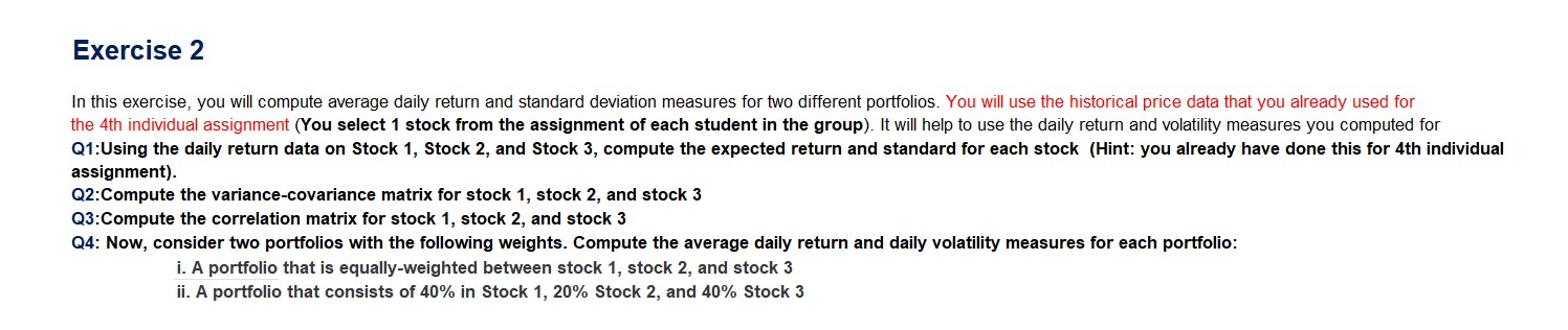In this exercise, you will compute average daily return and standard