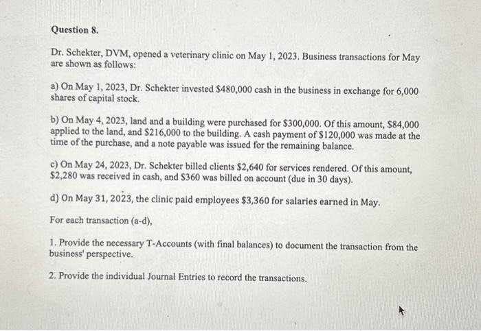  Dr. Schekter, DVM, opened a veterinary clinic on May 1, 2023.