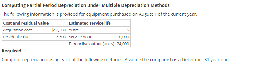  Computing Partial Period Depreciation under Multiple Depreciation Methods a. Straight-line depreciation: