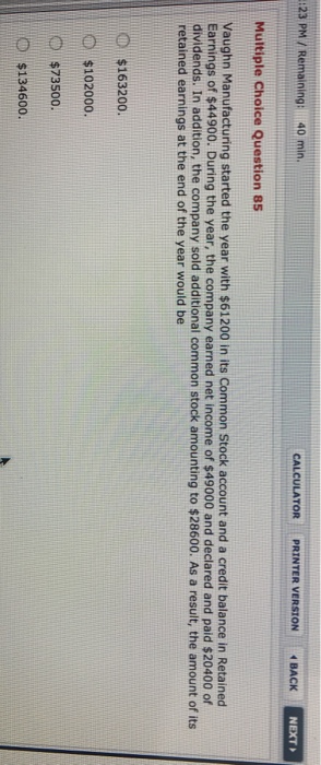  :23 PM/ Remaining: 40 min CALCULATOR PRINTER VERSION BACK NEXT Multiple