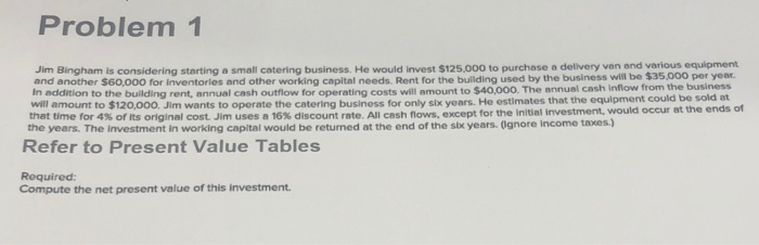  Problem 1 Jim Bingham is considering starting a small catering business.