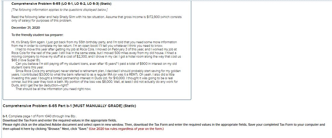 Comprehensive Problem 8-65 (LO 8-1, LO 8-2, LO 6-3) (Static) [The