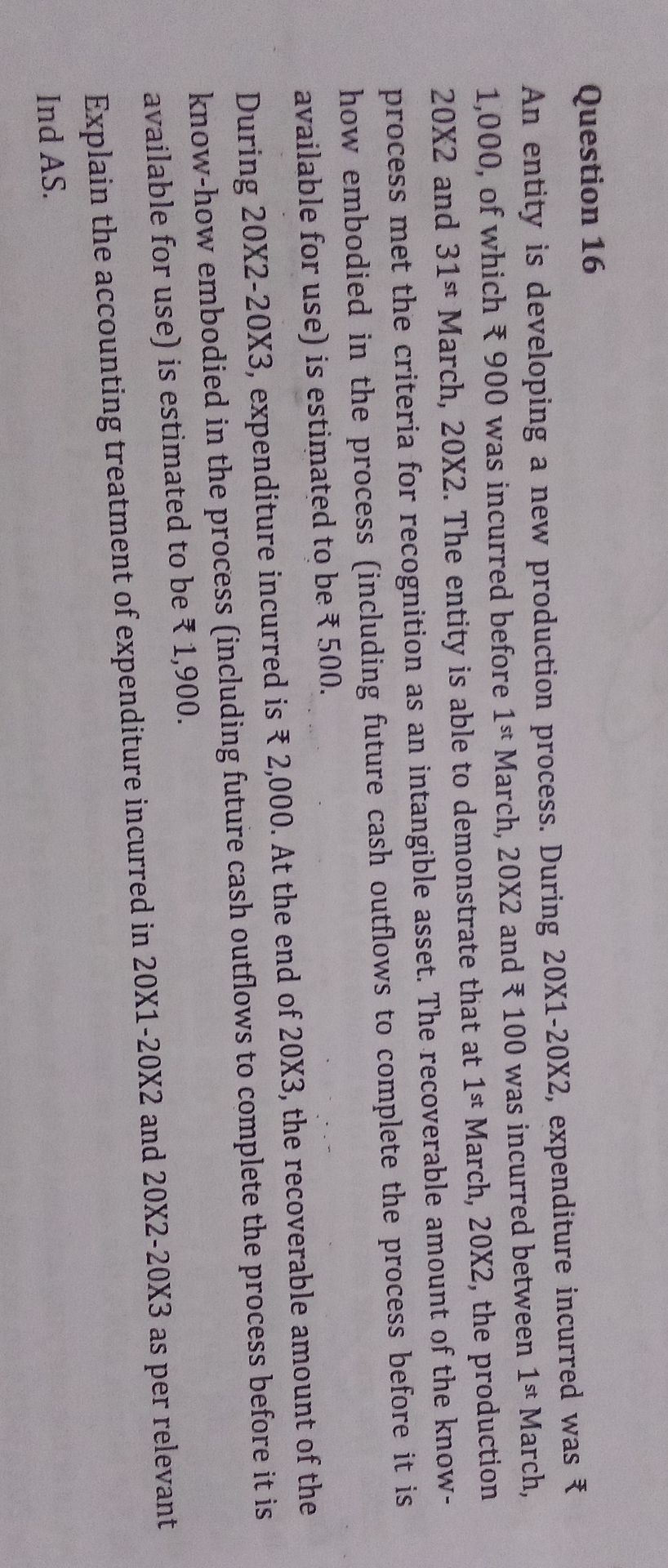  Question 16 An entity is developing a new production process. During