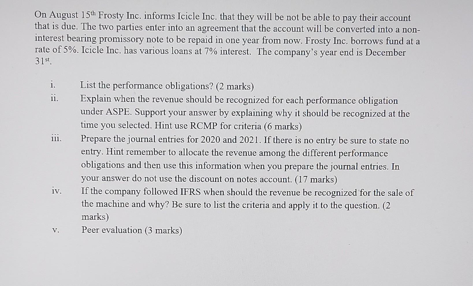 Assignment 1 Question: Solution: (Format) On August 15th Frosty Inc. informs Icicle