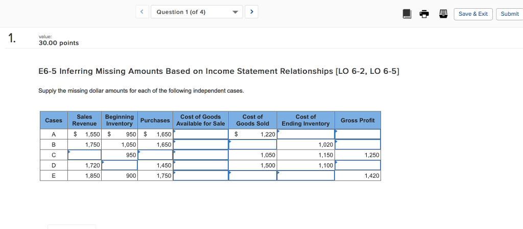 Question 1 (of 4) Save & it Submit value: 30.00 points