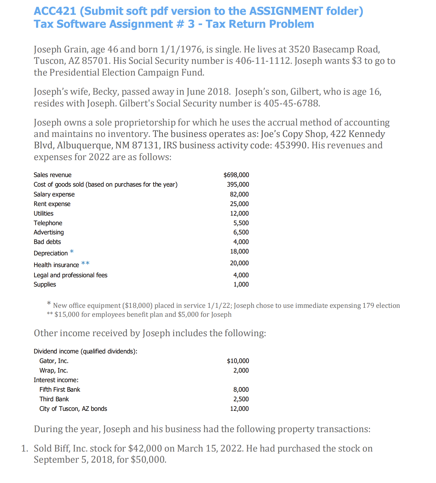  ACC421(Submit soft pdf version to the ASSIGNMENT folder) Received an inheritance