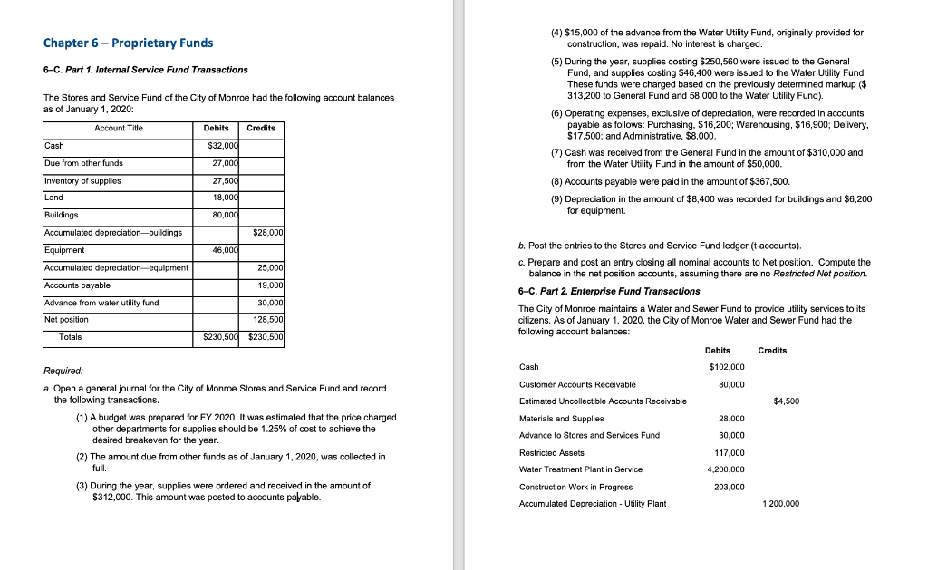Required: Prepare, in good form, for the proprietary funds accounted for in
