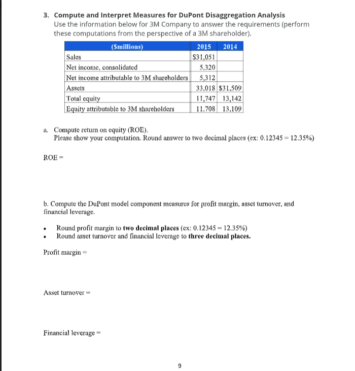  3. Compute and Interpret Measures for DuPont Disaggregation Analysis Use the